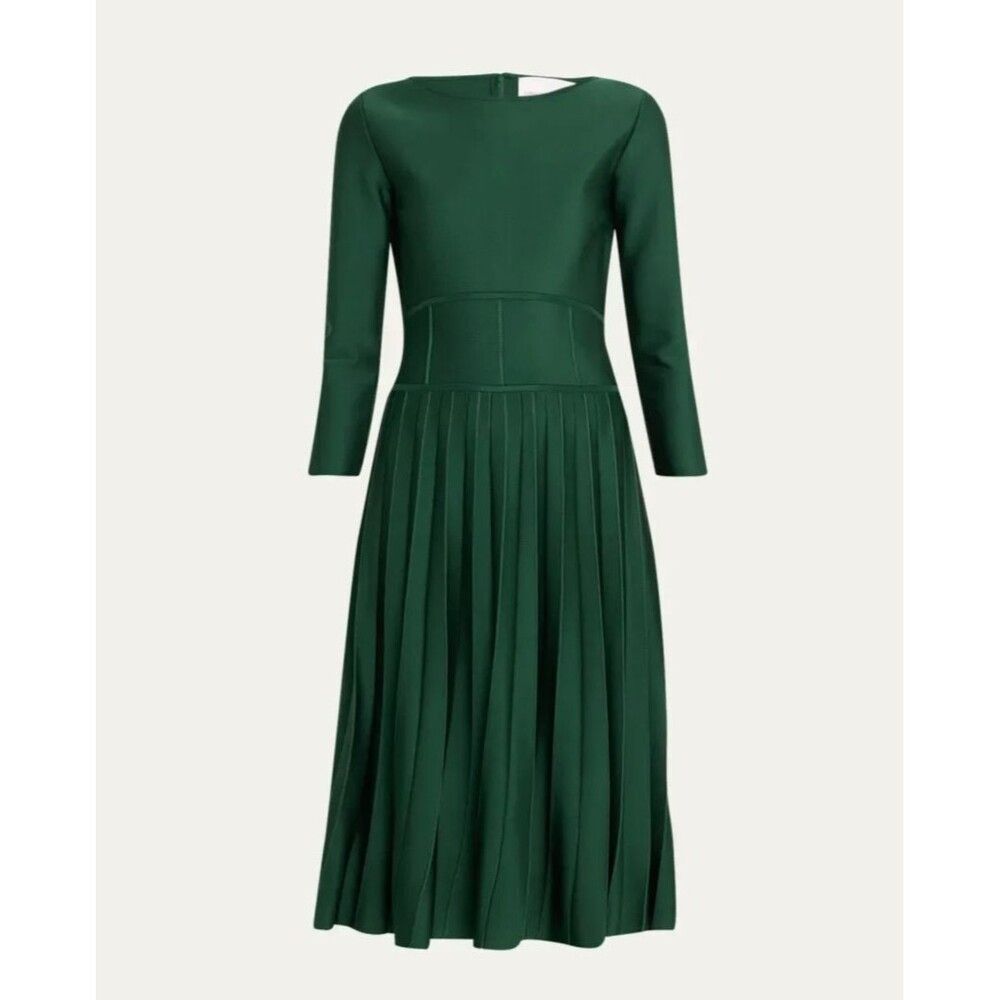 $2390 Carolina Herrera Corset-Waist Pleated Midi Dress Size: L